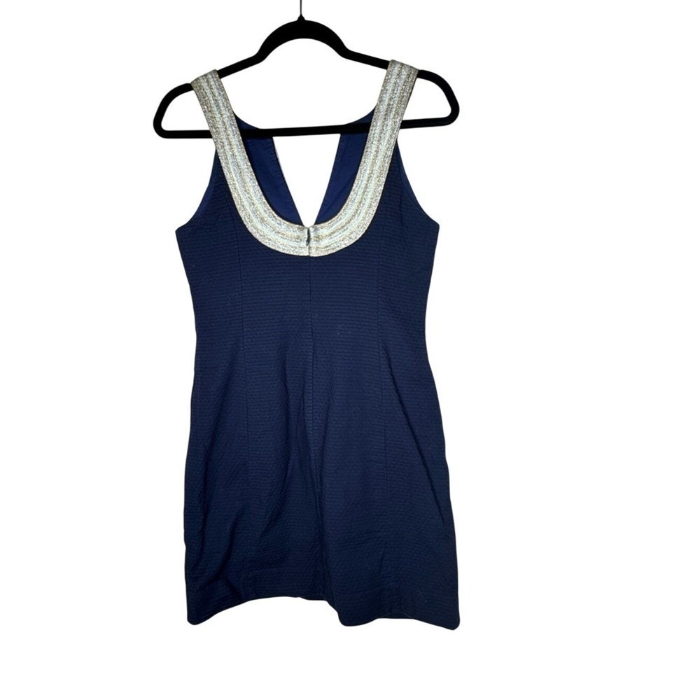 Lilly Pulitzer Womens Valli Shift Dress Sz 6 Cotton Navy Metallic Rope Nautical - Picture 7 of 9